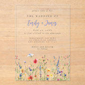 Bold Rainbow Wildflower Wedding Acryl Uitnodigingen (Voorkant)
