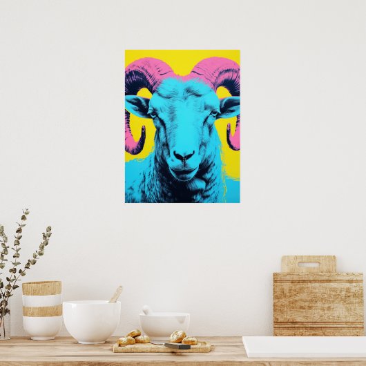 Bold Ram: Neon Pop Art Poster (Keuken)