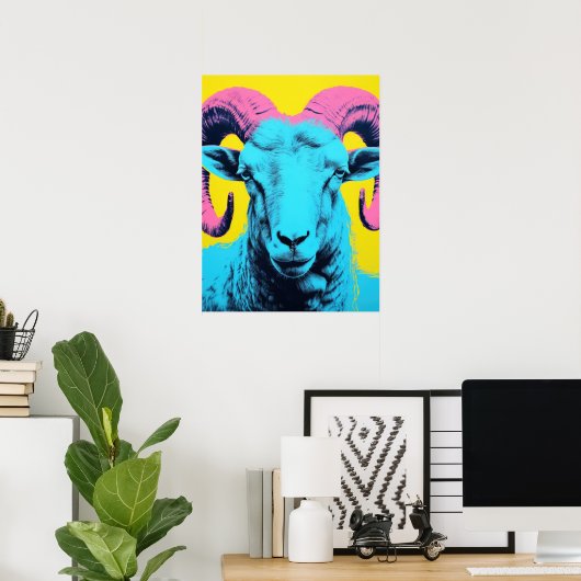 Bold Ram: Neon Pop Art Poster (Thuiskantoor)