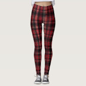 Bold Red and Black Tartan Plaid Leggings (Voorkant)