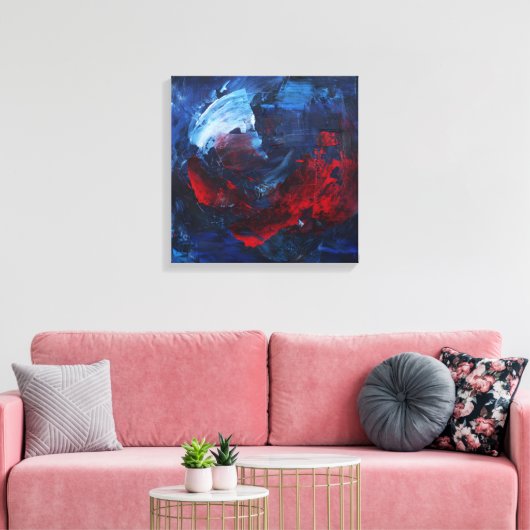 Bold Red and Blue Abstract Swirl Canvas Print (Insitu (Woonkamer))