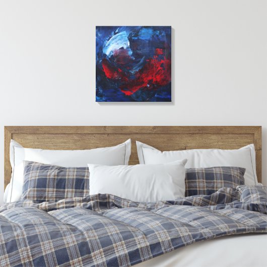 Bold Red and Blue Abstract Swirl Canvas Print (Insitu (Slaapkamer))