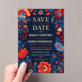 Bold Red and Blue Floral Acryl Uitnodigingen (Insitu (Draagbaar))