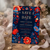 Bold Red and Blue Floral Acryl Uitnodigingen