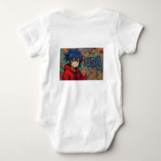 Bold Red Anime USA Graphic T-Shirt (Achterkant)