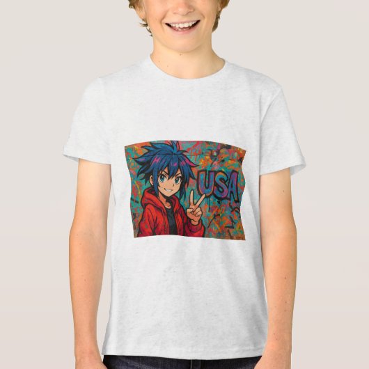 Bold Red Anime USA Graphic T-Shirt (Voorkant)