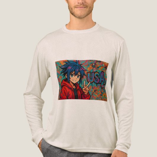 Bold Red Anime USA Graphic T-Shirt (Voorkant volledig)