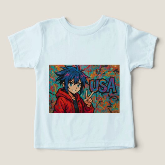 Bold Red Anime USA Graphic T-Shirt (Design voorkant)