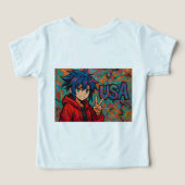 Bold Red Anime USA Graphic T-Shirt (Design achterkant)