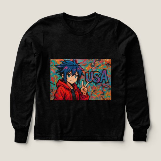 Bold Red Anime USA Graphic T-Shirt (Voorkant)