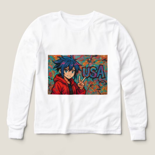 Bold Red Anime USA Graphic T-Shirt (Voorkant)