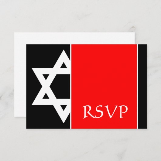 Bold Red Black Star van David Bar Mitzvah RSVP (Voorkant / Achterkant)