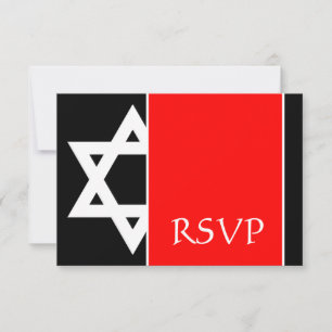 Bold Red Black Star van David Bar Mitzvah RSVP Kaartje