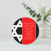 Bold Red Black Star van David Round Bar Mitzvah Kaart (Staand voorkant)