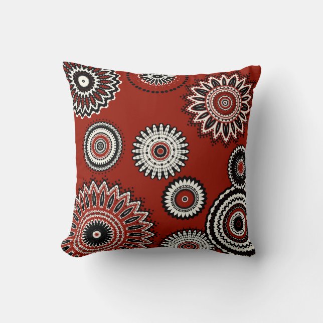 Bold Red Black White Floral Kussen (Voorkant)