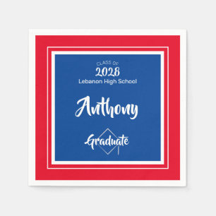 Bold Red Blue School Colors Afstuderen Servet