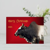 Bold Red Brahma Bull Cattle Farmer Christmas Folie Feestdagenkaart (Staand Voorkant)
