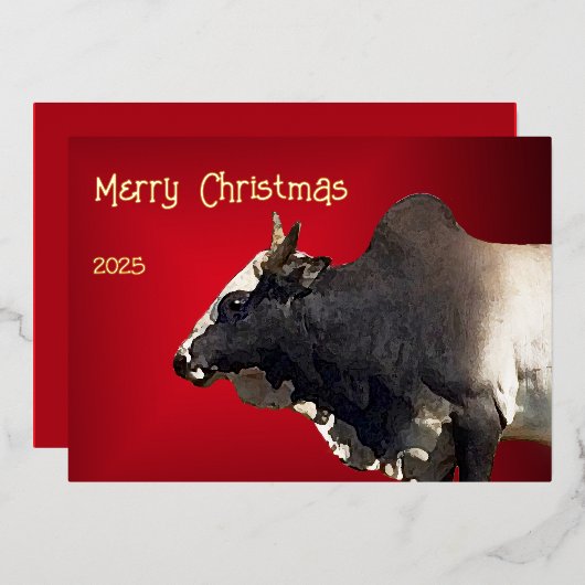 Bold Red Brahma Bull Cattle Farmer Christmas Folie Feestdagenkaart (Voorkant / Achterkant)