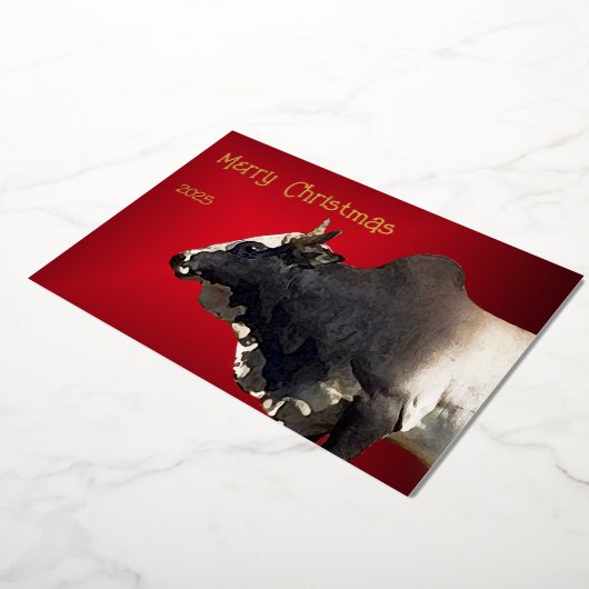 Bold Red Brahma Bull Cattle Farmer Christmas Folie Feestdagenkaart (Gedraaid)