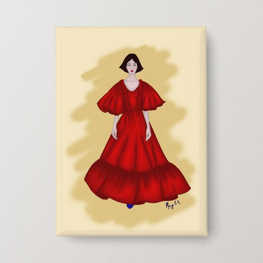 Bold Red Design with Contrasting Shoe Detail Button (Voorkant)