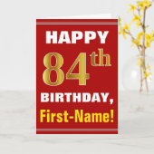 Bold, Red, Faux Gold 84th Birthday w/ Name Card Kaart (Gele Bloem)