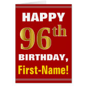 Bold, Red, Faux Gold 96th Birthday w/Name Card (Voorkant)