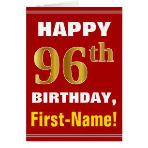 Bold, Red, Faux Gold 96th Birthday w/Name Card