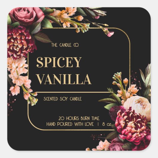 Bold Red Floral Gold Luxury Soy Candle Label (Voorkant)