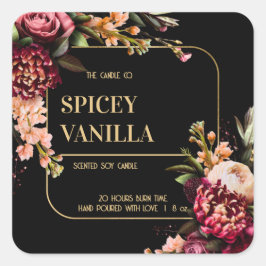 Bold Red Floral Gold Luxury Soy Candle Label