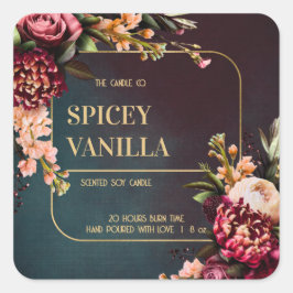 Bold Red Floral Gold Luxury Soy Candle Label
