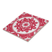 Bold Red Floral Mandala Tile Tegeltje (Zijkant)