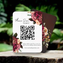 Bold Red Floral QR Code Weddenschap RSVP Plaatskaartje