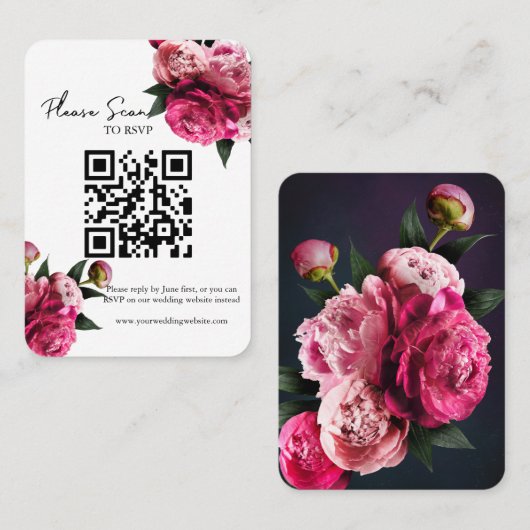 Bold Red Floral QR Code Weddenschap RSVP Plaatskaartje (Voorkant / Achterkant)