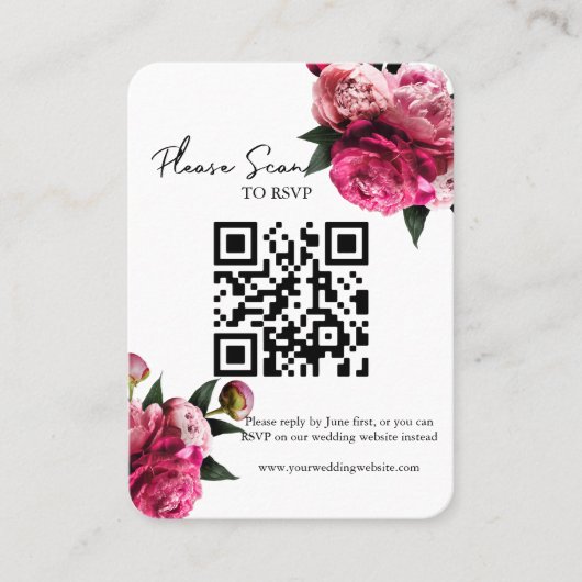 Bold Red Floral QR Code Weddenschap RSVP Plaatskaartje (Voorkant)