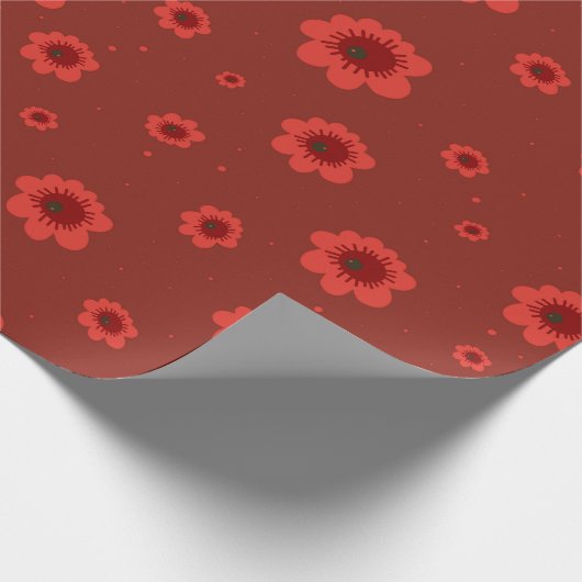 Bold Red Floral Retro Cadeaupapier (Hoek)