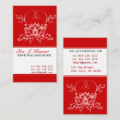 Bold Red Floral Tekening White Lotus Flower Visitekaartje (Voorkant / Achterkant)
