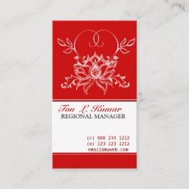 Bold Red Floral Tekening White Lotus Flower Visitekaartje