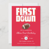 Bold Red Football First Birthday Party Invite Kaart (Voorkant)