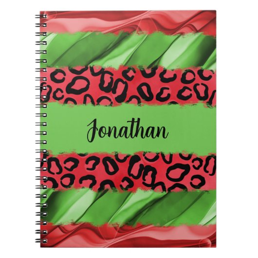Bold Red & Green Animal Print Personalized Notitieboek (Voorkant)