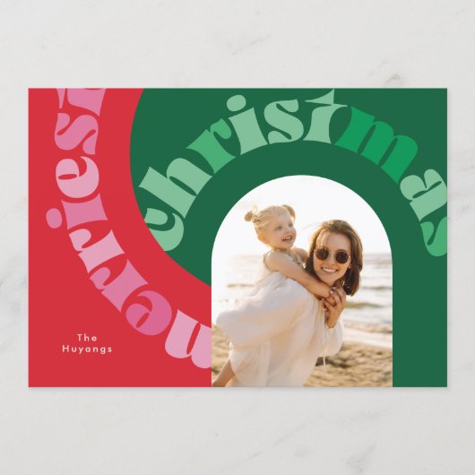 Bold Red Green Typography Flat One Photo Christmas Feestdagenkaart (Voorkant)