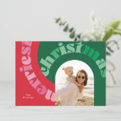 Bold Red Green Typography Flat One Photo Christmas Feestdagenkaart (Staand voorkant)