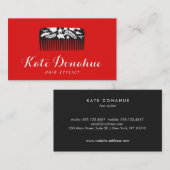 Bold Red Haarstylist Floral Comb Hair Salon Visitekaartje (Voorkant / Achterkant)