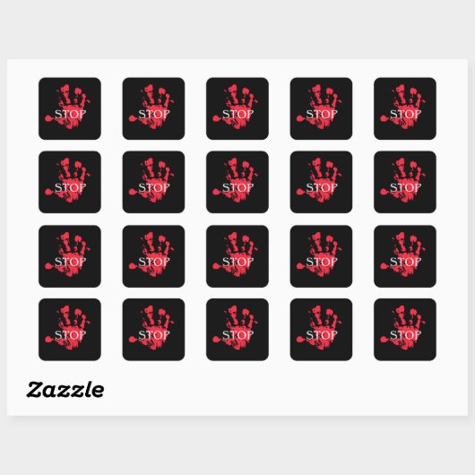 Bold Red Handprint "STOP" Warning Symbol – Activis Vierkante Sticker (Vel)