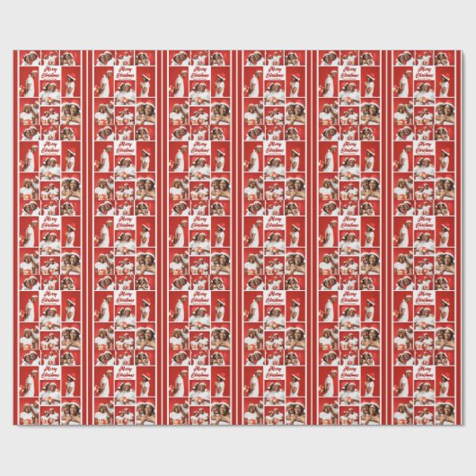 Bold Red Merry Christmas Photo Collage 2025 Cadeaupapier (Vlak)