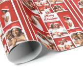 Bold Red Merry Christmas Photo Collage 2025 Cadeaupapier (Rol Hoek)