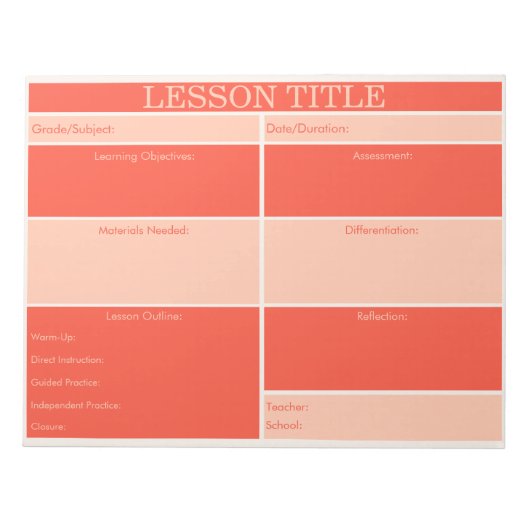 Bold Red Peach Retro Lesson Planner voor Docenten Notitieblok (Voorkant)