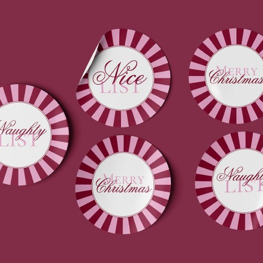 Bold red pink stripe Christmas Party sticker