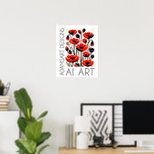 Bold Red Poppy Flowers Modern Botanical Art Poster (Thuiskantoor)