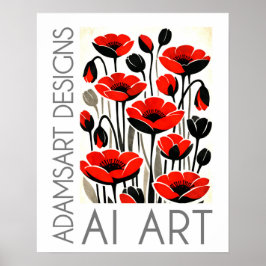 Bold Red Poppy Flowers Modern Botanical Art Poster