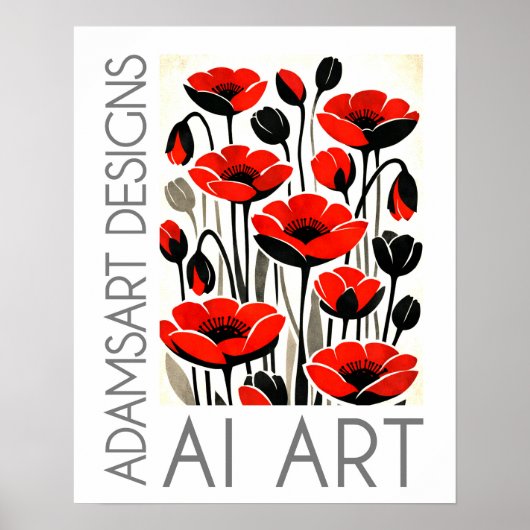 Bold Red Poppy Flowers Modern Botanical Art Poster (Voorkant)